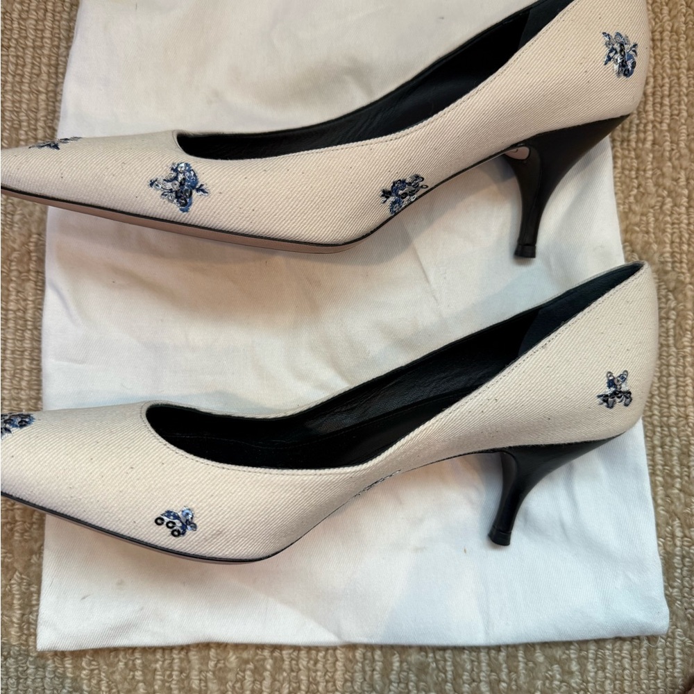 Nina Ricci Beautiful Ivory Canvas Heels With Sequ… - image 3